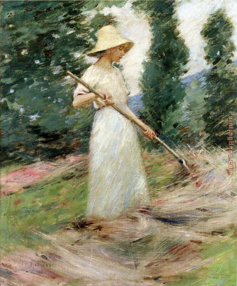Girl Raking Hay painting - Theodore Robinson Girl Raking Hay art painting